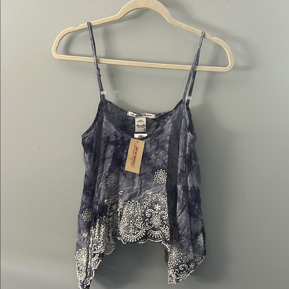 American Rag Blue and White Asymmetrical Crop Top